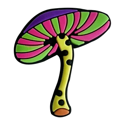 Mushroom charm with a purple striped cap and a spotted stem