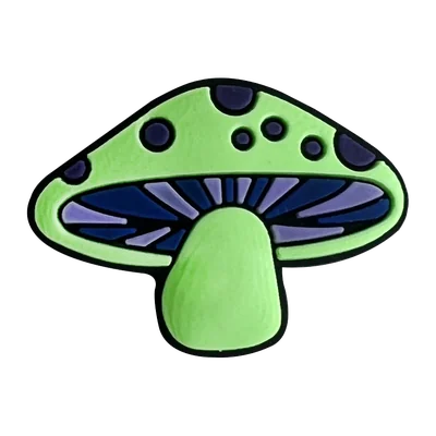 Green spotted mushroom charm with purple gills