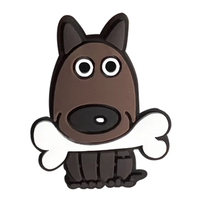 Dark brown dog charm holding a bone