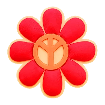 Red flower charm with a peace sign in the middle