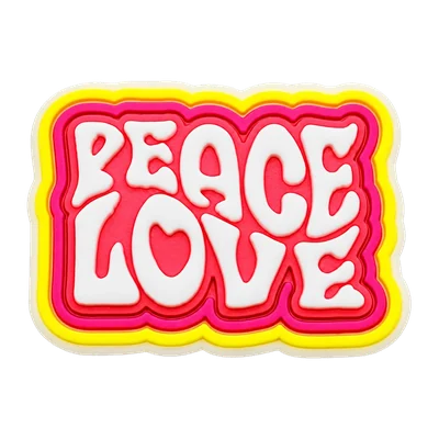 PEACE LOVE lettering charm with a yellow rim