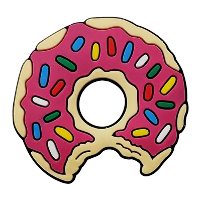 Pink frosted doughnut charm with a bite taken out
