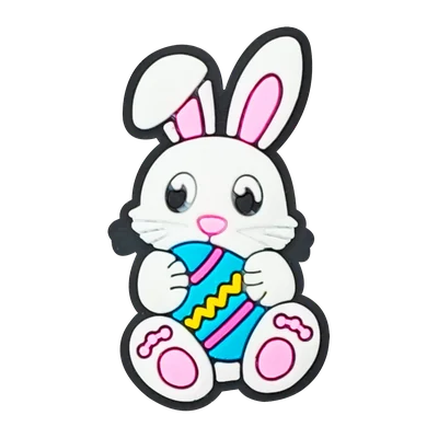 Bunny holding a painted Easter egg charm