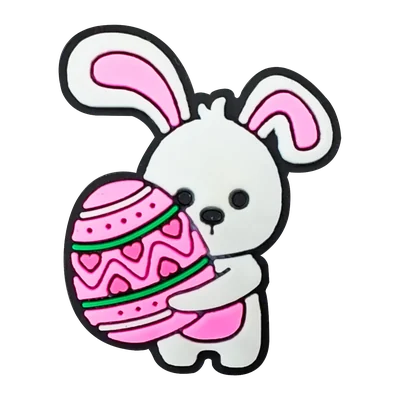 Bunny hugging a pink egg charm