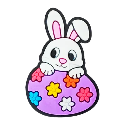 Bunny peeking over a flowered egg charm